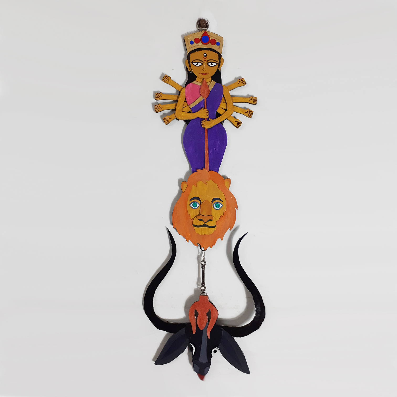 Twaksati Handmade wood Craft Goddess Durga Wall Decor/Wall Hanger- Purple